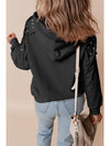 Black Stud Detail Kangaroo Pocket Drawstring Hoodie