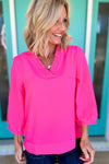 Moonlight Jade Frill V Neckline Puff Sleeve Crinkled Blouse