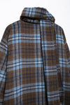 Scarf Collar Long Sleeve Wool Plaid Coat