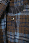 Scarf Collar Long Sleeve Wool Plaid Coat