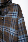 Scarf Collar Long Sleeve Wool Plaid Coat