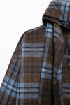 Scarf Collar Long Sleeve Wool Plaid Coat