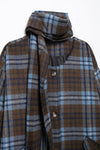 Scarf Collar Long Sleeve Wool Plaid Coat