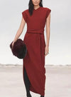 Asymmetric Pleated Maxi Dress