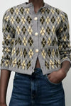 Pale Yellow Diamond Pattern Knitted Coat