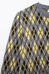 Pale Yellow Diamond Pattern Knitted Coat