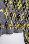 Pale Yellow Diamond Pattern Knitted Coat