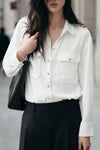 Casual Long Sleeve Shoulder Inlaid Crepe Shirt