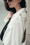 Casual Long Sleeve Shoulder Inlaid Crepe Shirt