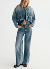 Cocoa Yacht Club Washed Loose Short Denim Coat & Mid Waist Jeans Pants Two Piece Set