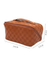 Thai Curry PU Leather Checkered Large Makeup Bag with Handle