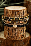 Black Beaded Shell 4 Piece Alloy Bracelet Set