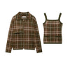 Plaid Knitted Jacket & Cami Set