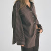 Casual Loose Batwing Sleeve Pocket Striped Shirt