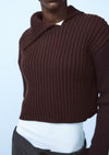 Asymmetric Solid Pullover Oblique Collared Rib Knit Sweater