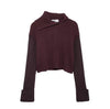 Asymmetric Solid Pullover Oblique Collared Rib Knit Sweater