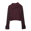 Asymmetric Solid Pullover Oblique Collared Rib Knit Sweater