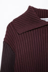 Asymmetric Solid Pullover Oblique Collared Rib Knit Sweater