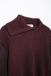 Asymmetric Solid Pullover Oblique Collared Rib Knit Sweater