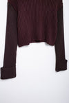 Asymmetric Solid Pullover Oblique Collared Rib Knit Sweater