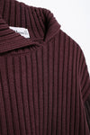 Asymmetric Solid Pullover Oblique Collared Rib Knit Sweater