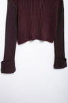 Asymmetric Solid Pullover Oblique Collared Rib Knit Sweater