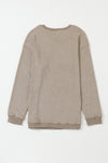 Khaki Solid Ribbed Round Neck Pullover Sweatshirt