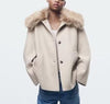 Blended Detachable Fur Collar Casual Coat