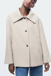 Blended Detachable Fur Collar Casual Coat