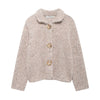 Elegant Knitted Cardigan Floral Button