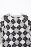 Casual Beaded Diamond Pattern Sweater