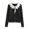 Contrast Color Crochet Collar Knitted Cardigan