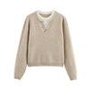 Contrast Color Round Neck Two Piece Pullover Knitting Sweater