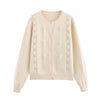 3D Flower Contrast Hook Fried Dough Twists Knit Cardigan Coat