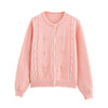 3D Flower Contrast Hook Fried Dough Twists Knit Cardigan Coat