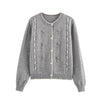 3D Flower Contrast Hook Fried Dough Twists Knit Cardigan Coat