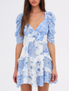 Blue White Porcelain Floral Lace Patchwork Dress