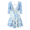 Blue White Porcelain Floral Lace Patchwork Dress