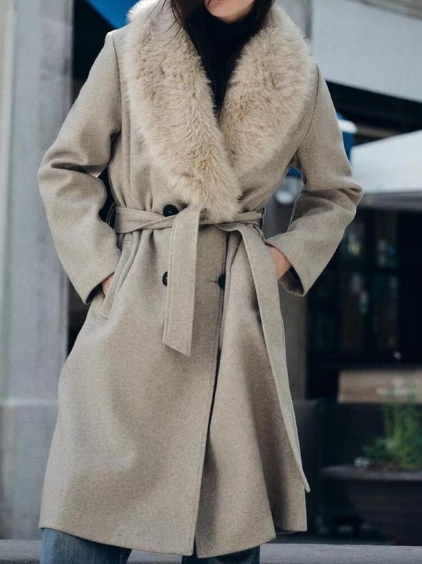 Fur with Belted Collared Coat