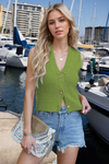 Solid Color Knitted Button Vest