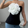 Sleeveless Three Dimensional Large Flower Slim Top