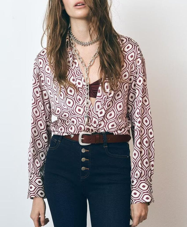 Geometric Abstract Pattern Printed Silk Shirt
