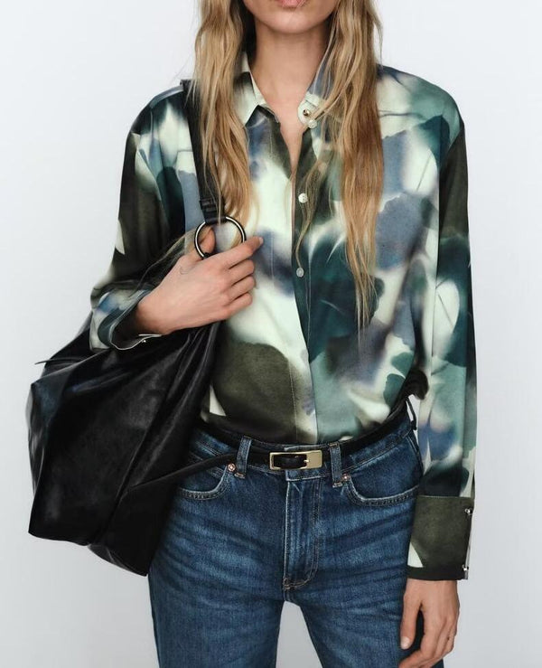 Silk Texture Collared Casual Shirt