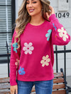 Angel Wings Flower Round Neck Long Sleeve Sweater - Cocoa Yacht Club