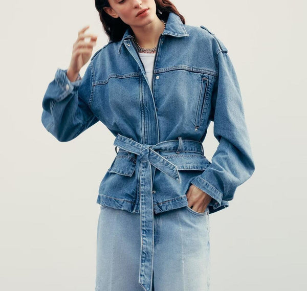 Lace Up Denim Shacket