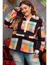 Plus Size Color Block Half Snap Long Sleeve Sweatshirt