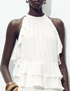 White Hanging Collar Top