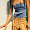 Belted Button Denim Tube Top