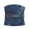 Belted Button Denim Tube Top
