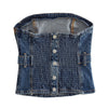 Belted Button Denim Tube Top